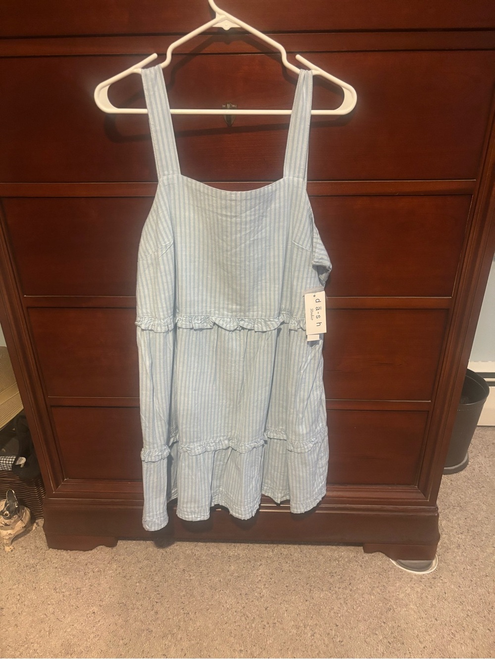 Casual Light Blue Striped Tiered Sundress